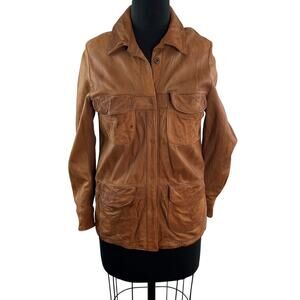 Giorgio Brato Vera Pelle Brown Camel Fatigue Jacket Leather Collared Sz 42 ITALY